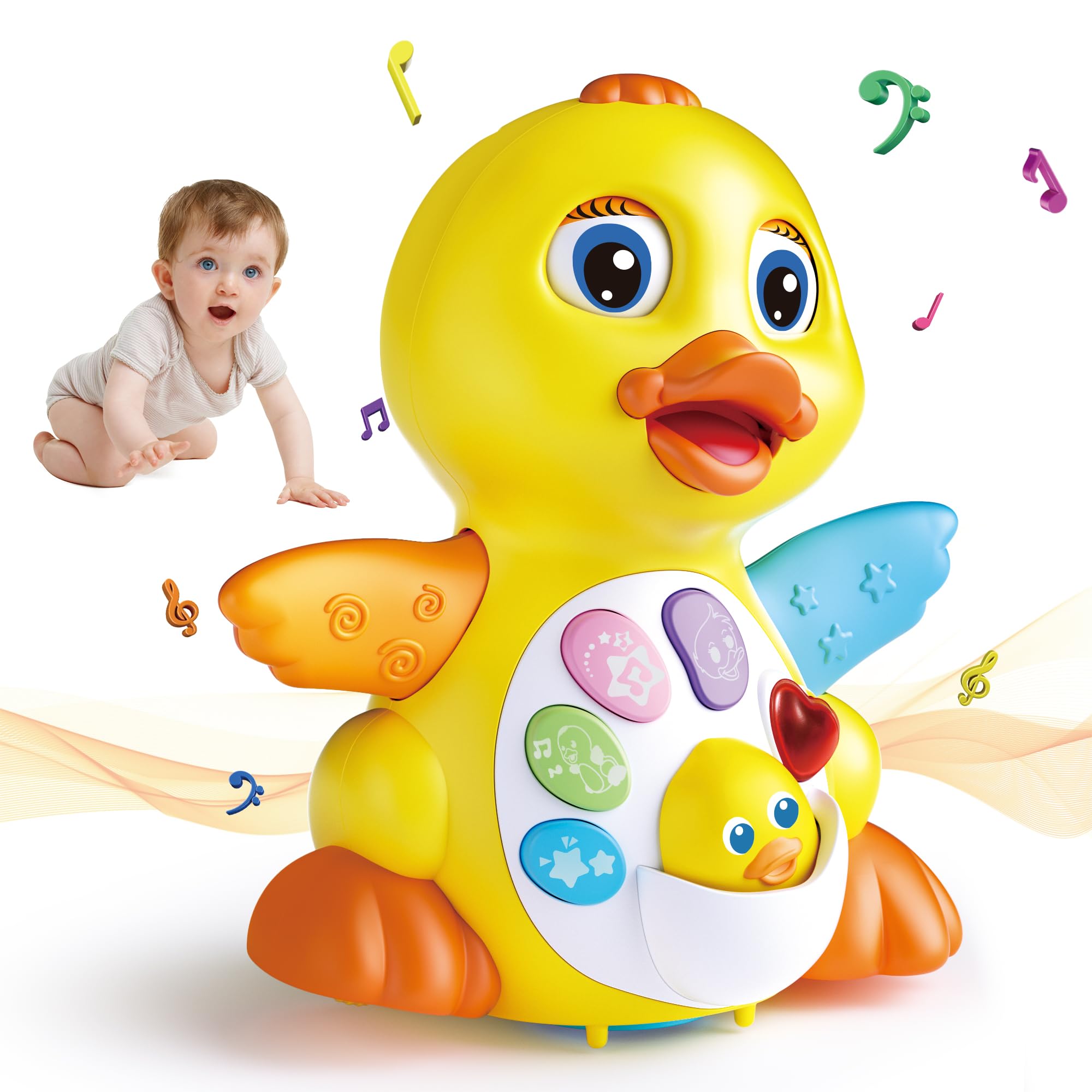 MOONTOY Duck Toy, Baby Easter Toys for 1 Year Old Girls, Musical Crawling Baby Toys 6–12 Months, Interactive Early Educational Toy with Light and Sound, Easter Gift for 12 3 Year Old Boy Girl