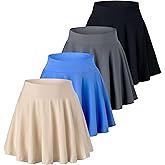 Real Essentials 4 Pack: Women's Basic Casual Stretchy Mini Skirt - Skater A-Line Flowy Flared (Available in Plus Size)