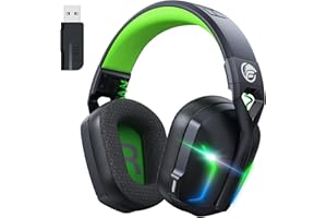 Fachixy「2024 New」FC300 2.4GHz Wireless Gaming Headphones - Bluetooth Headset with Microphone - Fast Charging 50Hr Battery, Cool RGB Lights, Spatial Audio - for PC, PS5, PS4, Mac, Switch, Black-Green
