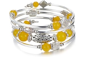 BULINLIN Layered Wrap Bangle Turquoise Bracelet - Bead Bracelet with Natural Agate Stone, Gifts For Women