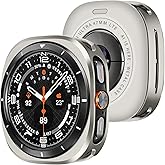 Amizee Rugged Case Compatible with Samsung Galaxy Watch Ultra/Ultra 2(2025) 47mm with Back Cover, Metal Bumper Ultra Thin Shockproof Protective Cover for Galaxy Watch 47mm, T-Black/White