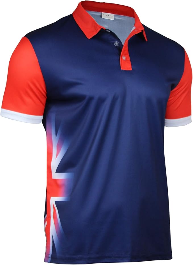 Hanger Lane Men's Short Sleeve Union Jack Print Regular Fit Casual Golf Polo Shirt Tops Amazon