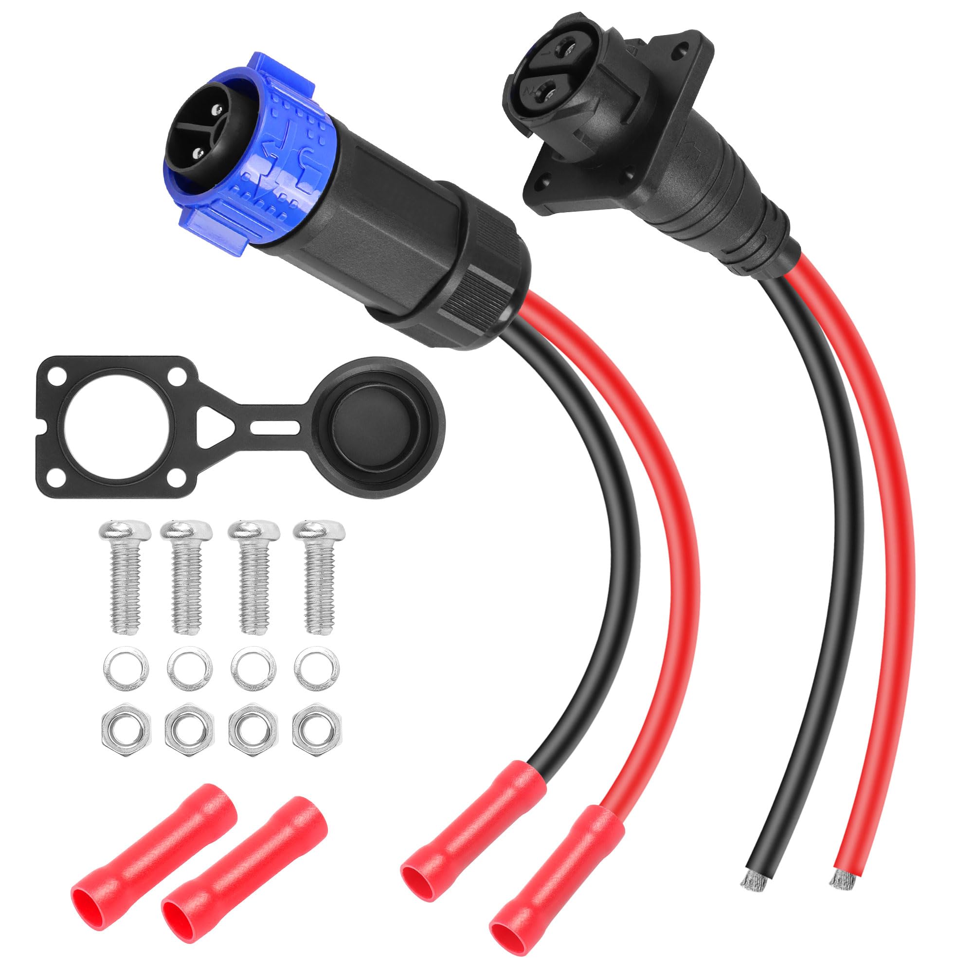 CERRXIAN Trolling Motor sckot connector, Trolling Motor Plug and Receptacle Quick Connect Kit, Heavy-Duty 2-Prong 12V, 24V, 36V or 48V for Marine Boat, Kayak Trolling Motor, 8AWG Cable Wire