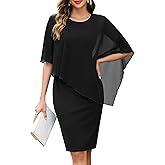 oten Women's Chiffon Wedding Guest Dress Crew Neck Cape Sleeveless Cocktail Birthday Party Midi Dresses