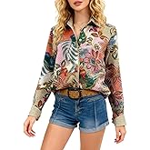 CHERRYBETTY Women's Floral Blouses Dressy Casual V Neck Button Down Shirts Long Sleeve Boho Tops 2025