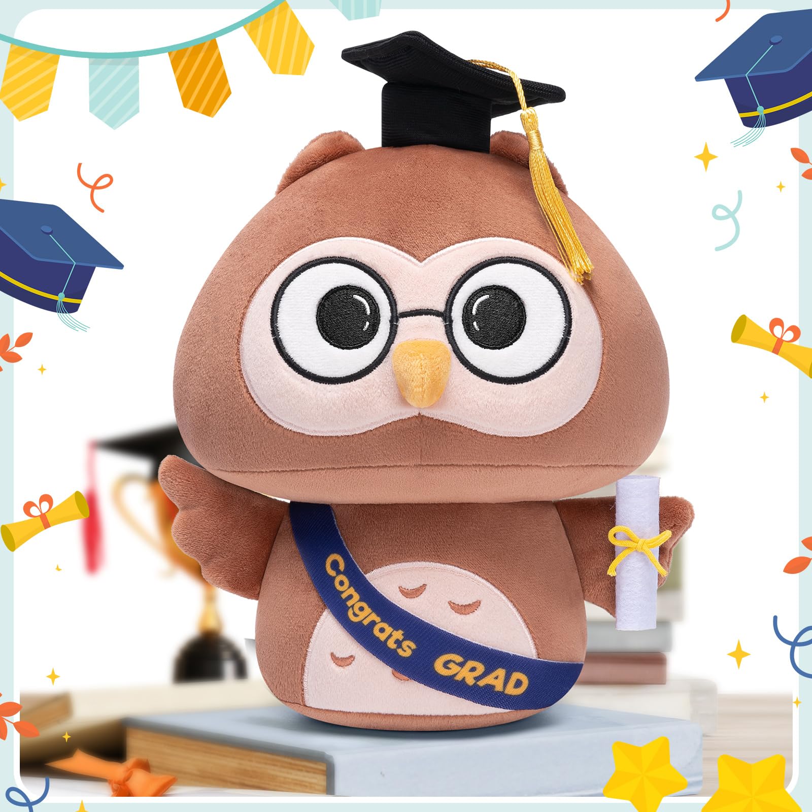 Mewaii Mushroom Plush, Graduation Owl Plush Pillow