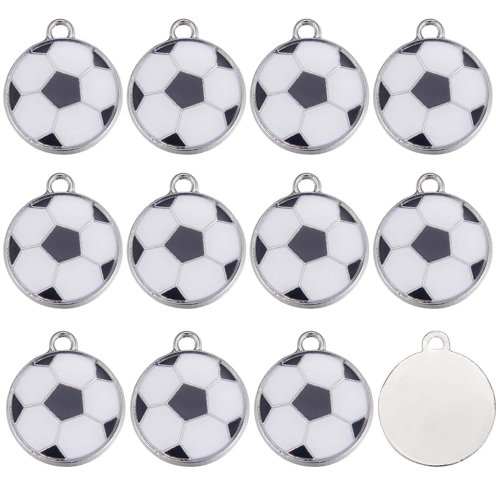 SUNNYCLUE 1 Box 30Pcs Sport Charms Enamel Soccer Ball Charms Bulk Black White Flat Round Soccer Ball Sports Charm Silver Tone Charm for jewellery Making Charm DIY Earrings Bracelets Craft Supplies