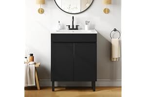 YITAHOME 24 Inch Bathroom Vanity with Sink, Bathroom Cabinet Vanity for Small Space, Freestanding Storage Bathroom Vanity with 2 Soft Closing Cabinets, Black