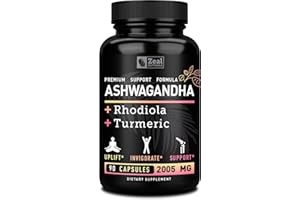 ZEAL NATURALS Ashwagandha Complex - Organic Ashwagandha Root Powder + Rhodiola Rosea + Turmeric - Premium Support Formula - Ashwagandha Capsules Supplement
