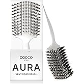 COCCO Aura Vent Boar Brush | Vented Dual-Curved Design for Faster Drying, Effortless Detangling & Shine, Boar + Nylon Bristles, Ergonomic Comfort Handle for Wet & Dry Hair Styling - White