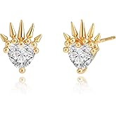 VACRONA 14K Gold Plated Heart Studs for Women Cute Red | White Cubic Zirconia Heart-Shape Flate Back Earrings Valentine's Day Jewelry
