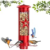 Squirrel Proof Bird Feeders for Outdoors Hanging, Metal Squirrel Proof Bird Feeder with Gravity Protection, 3LB Large Capacity Wild Bird Feeders for Outside Finch, Cardinal, Blue Jay (Red)