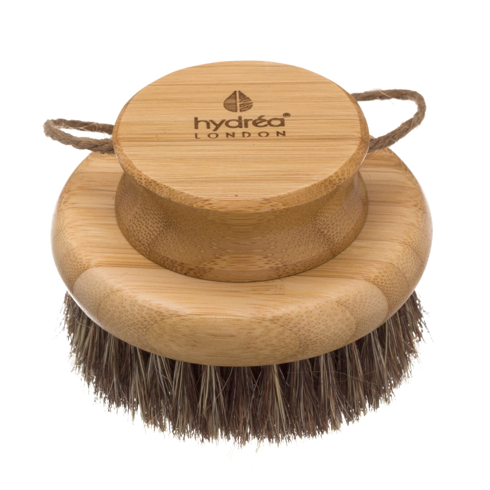 Hydréa London Round Natural Body Brush with Mane/Cactus Bristle for Dry Brushing to Exfoliate, Remove Dead Skin, Cellulite and Aid Lymphatic Drainage.