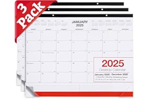 MANALOOM 2025 Desk Calendar 2025 with Hanging Holes - Tear Off Design - Extra Large 22" x 17" - 12 Months January to December 2025 Daily Wall Planner, 2025 Wall Calendar for Scheduling & Planning - 3 Pack