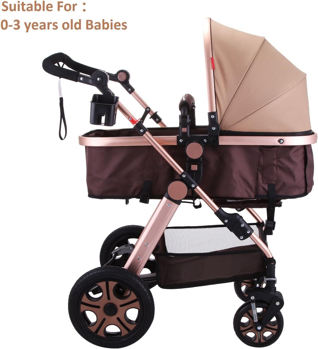 Superland Foldable Newborn Baby Luxury Stroller Buggy Pram Pushchair Carriage Infant Travel Car Anti-Shock Carriage Infant Travel Car Large Capacity Basket (0-3 Years Golden)