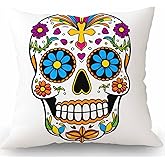 Swono Sugar Skull Rustic Farmhouse Style Decorative Throw Pillow Cover Cushion Case for Sofa Couch Housewarming Present Home Decor Cotton Linen 18