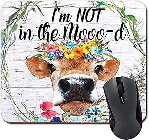 I'm Not in The Mooo-d Funny Heifer Mouse Pad Watercolor Floral Wreath Quote Cow Mousepad Farmhouse Desk Decor Office Accessories