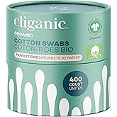 Cliganic Organic Cotton Swabs, 400 Count - 100% Pure Natural Cotton, Chlorine-Free Hypoallergenic, Soft, Gentle &amp; Absorbent Paper Buds