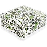 CPC Agate Green Hand Block Print Waffle Kitchen Towel Set of 3-16 x 28 Inch Ultra Absorbent Quick Dry Cotton Dish Towels Lightweight Reusable Sustainable Tea Towels for Cleaning and Drying