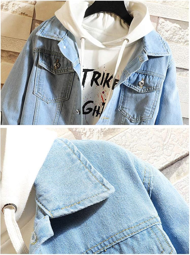 Lavnis Men's Denim Distressed Jacket Casual Button Down Trucker Jacket Jean Coat at  Men’s Clothing store