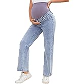JIMYICLR Maternity Jeans for Women Straight Leg Over Belly Stretchy Pregnancy Denim Pants Comfy Maternity Pants with Pockets