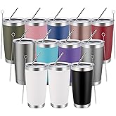 MEWAY 20oz Tumbler 12 Pack Double Wall Vacuum Insulated Travel Mug Bulk, Mix Color Stainless Steel Tumblers with Lid and Straw, Durable Powder Coated Coffee Cups for Cold & Hot Drinks（Mix Color, 12