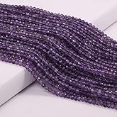 Natural Faceted Amethysts Beads Natural Stones Loose Bead for Jewelry Making Bracelet Necklace (Size 3mm,Length 15")
