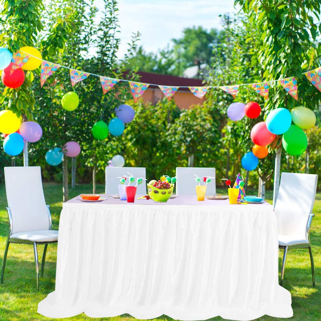 PiccoCasa Tutu Table Skirt - Snow White Tulle Table Skirt 3 Yards Long Table Skirting for Party Birthday Wedding Cake Table Decoration L9(ft) xH30in/274x76cm