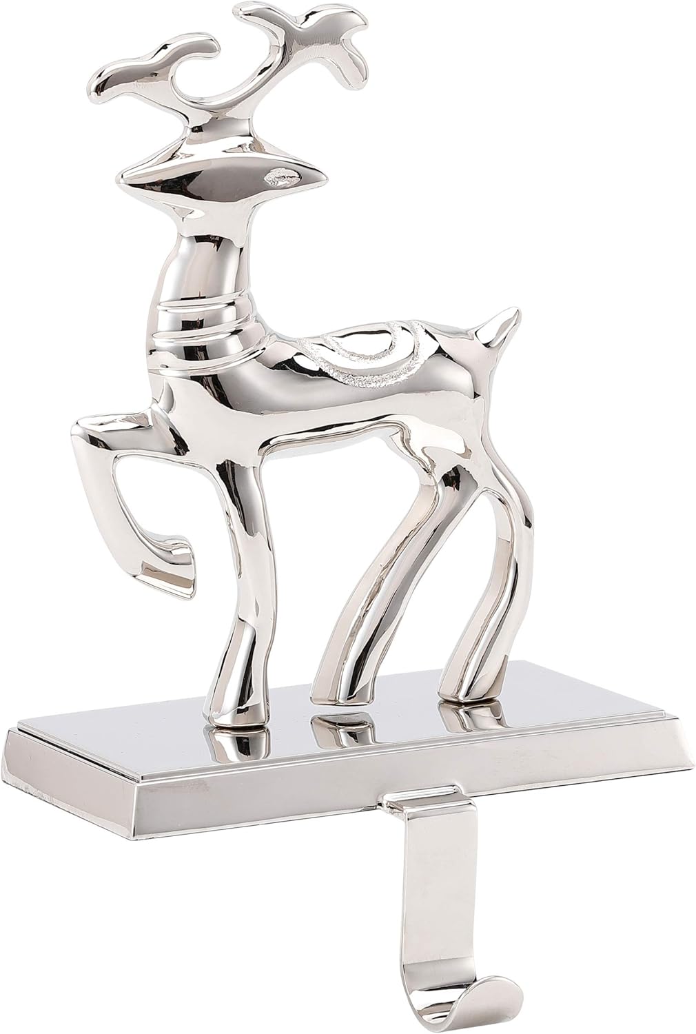 Stockings & Holders - BIRDROCK HOME Reindeer Stocking Holder | Chrome Finish with Non-Scratch Base | 1.6 lbs, 7” High x 5” Wide | 3 lbs. Weight Limit | Fireplace Mantle for Christmas Stockings