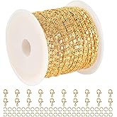 YOUBEIYEE 10 Meters Jewelry Chain for Jewelry Making, 18K Gold Plated Chain Necklace for Women Light Gold Chain Roll with 20pcs Lobster Clasps + 50pcs Jump Rings