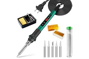 CRTSWEKER Soldering Iron Kit, 70W Soldering Gun with LED Digital Display, Adjustable Temperature 356-932℉ Solder Kit for Electronics, Includes 5pcs Tips, Stand, Solder Wire, Sponge, Paste, Green