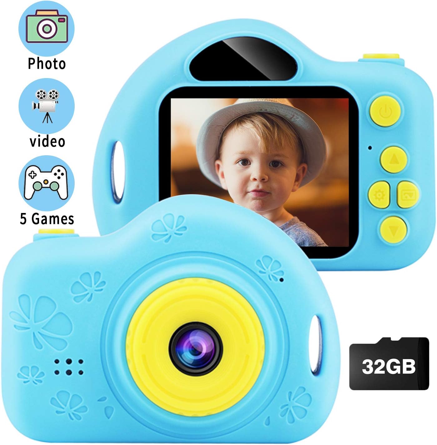 Kids Camera CHUNXU Digital Camera for Kids Rechargeable and Shockproof Camera Creative DIY Camcorder for Little Girl with32GB SD Card for 3-10 Years (Light Blue)