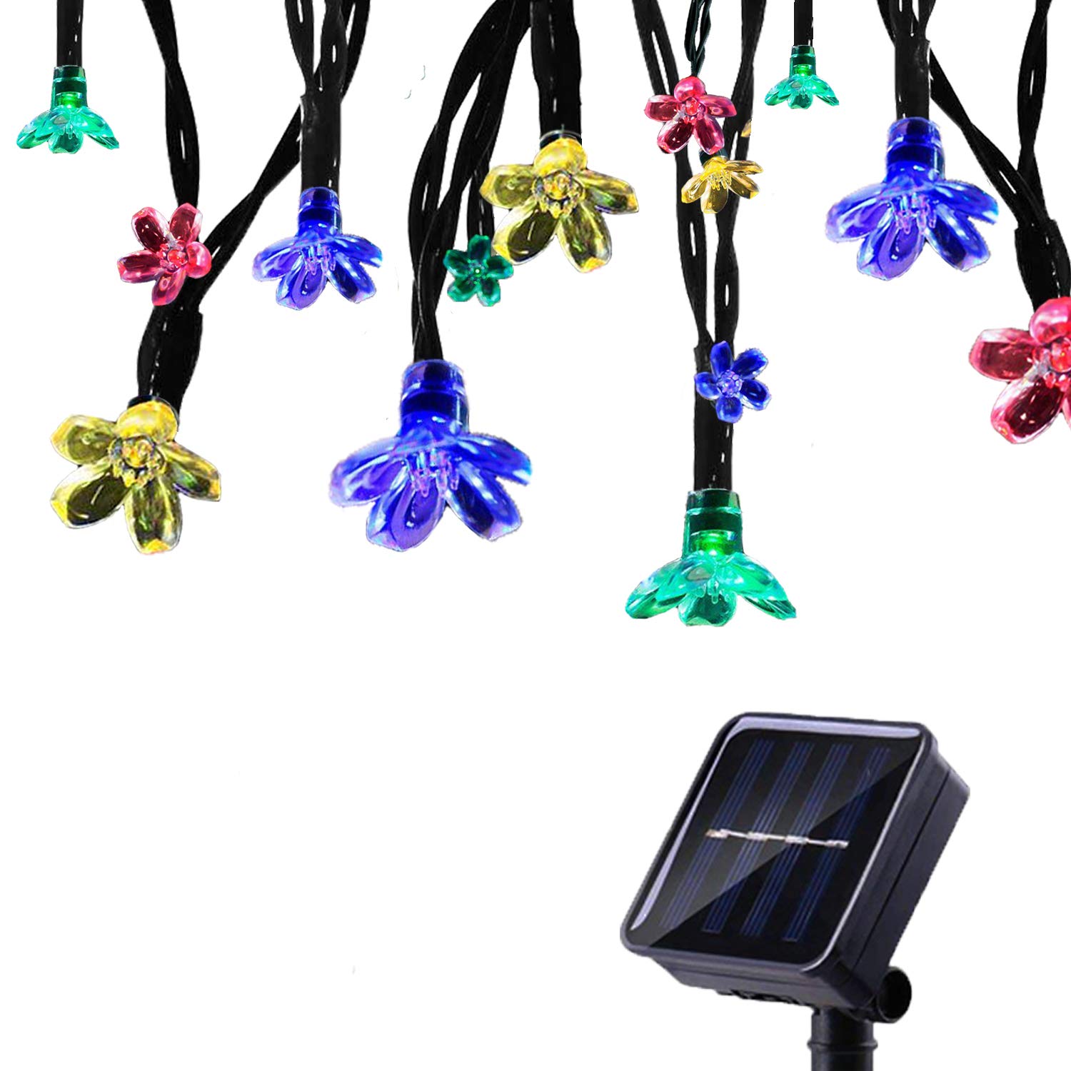 Tuokay, Solar Garden Lights, Outdoor Fairy Lights with Flower, Waterproof 7m 50 LED 8 Twinkling Modes, Decorative Lighting String Lights for Home Gazebo Patio Lawn Ornament (Colors)