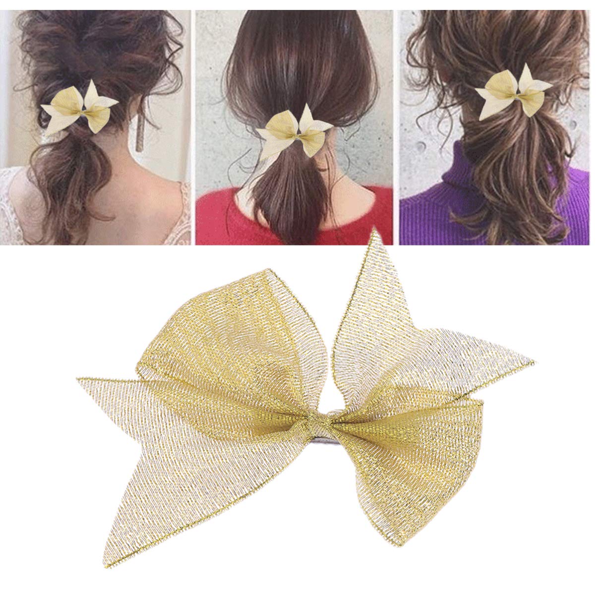Beaupretty Womens Hair Bow Gold Bow Hair Clips Golden Butterfly Barrette Hair Clip Hair Accessory for Party Wedding Daily Dating Wear