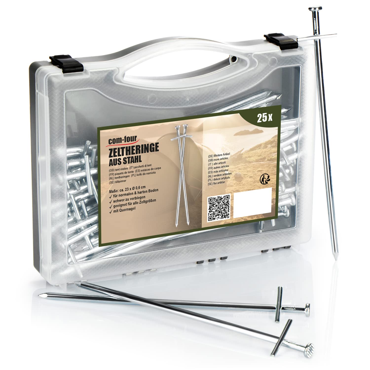 COM-FOUR® 25x tent pegs made of steel - long and robust ground pegs for camping and outdoors - ideal for normal and hard ground