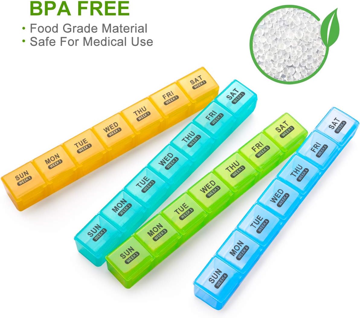 Monthly Pill Organizer 28 Day Case Organizerd by Week, Sukuos Moisture-Resistant Large 4 Week Month Pill Cases with Dust-Proof Box for Pills/Vitamin/Fish Oil/Supplements: Health & Personal Care