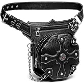 Steampunk Waist Bag Fanny Pack Fashion Gothic Leather Shoulder Crossbody Messenger Bags Thigh Leg Hip Holster Purse Travel Pouch Hiking Sport Chain Bags for Women Men
