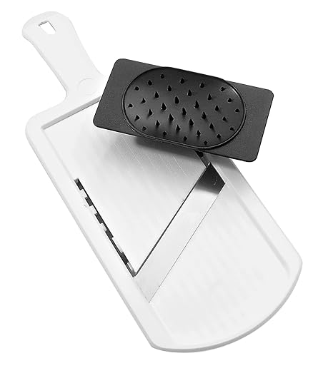 Fackelmann Dick-/Dünnschneider mit Restehalter, Gemüseschneider mit zweiseitiger Edelstahl-Klinge, hochwertiger Gemüsehobel (