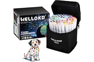 WELLOKB Alcohol Markers Set, 80 colors Alcohol Based Dual Tip, Broad and Brush Tip for Adult Coloring Books, Drawing, Sketching
