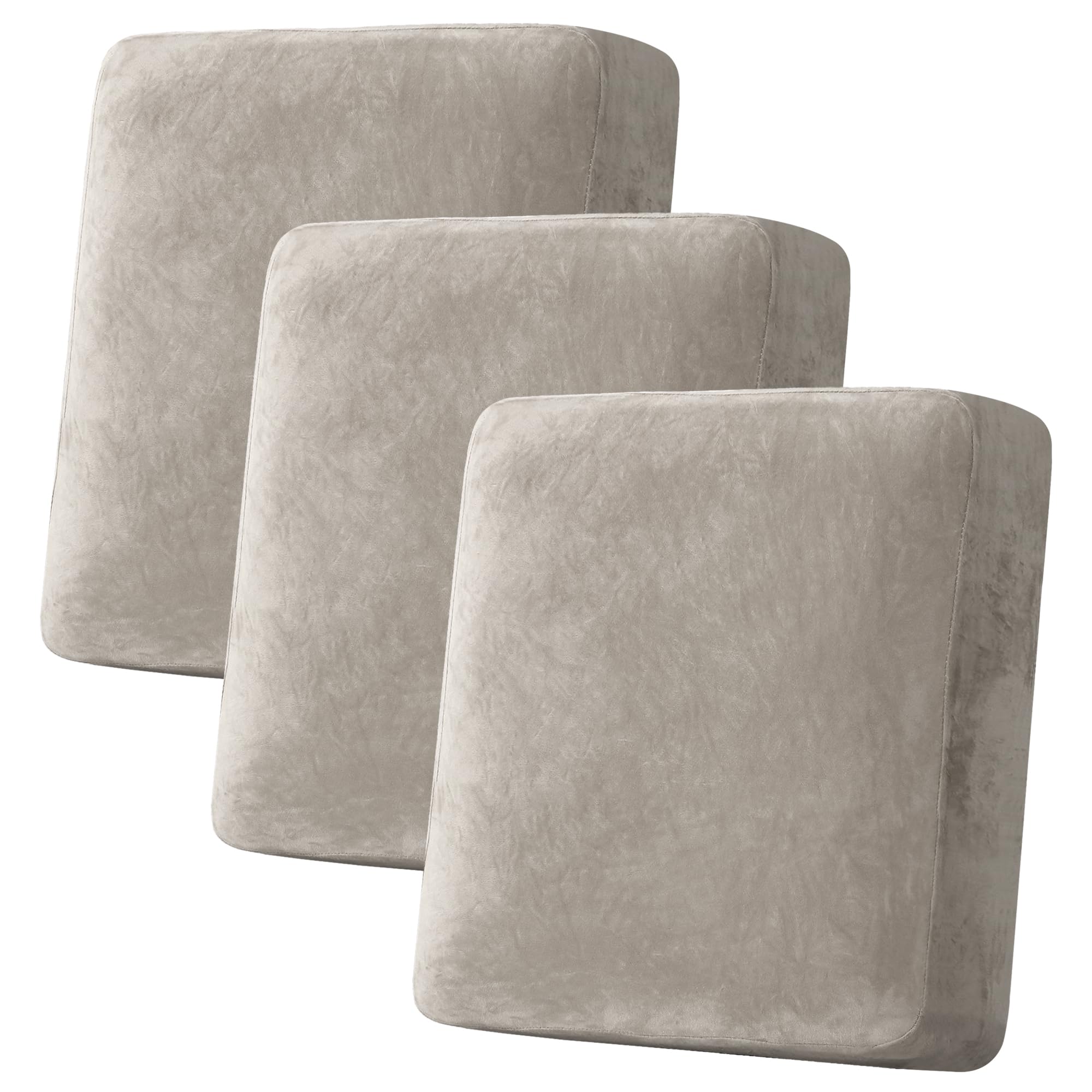 Photo 1 of H.VERSAILTEX Velvet Stretch Couch Cushion Cover Plush Cushion Slipcover for Chair Loveseat Sofa Cushion Furniture Protector Seat Cushion Sofa Cover (3 Piece Sofa Cushion Covers, Oatmeal)