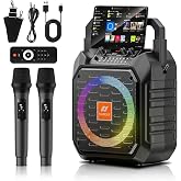 SANSUI D69 Karaoke Machine, Portable Bluetooth PA Speaker with 2 Wireless Microphones &amp; Colorful Lights, Karaoke System for Kids Adults, Supports USB/TF/REC/FM/AUX for Home Party