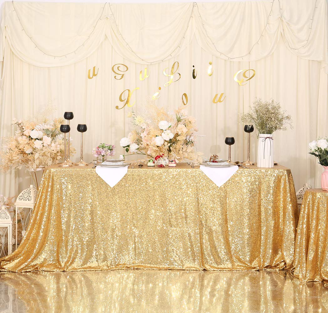 Eternal Beauty Sequin Tablecloths Rectangle Amber Gold 127 x 203 cm for wedding Halloween Chrismas Party Banquet New Year’s Day
