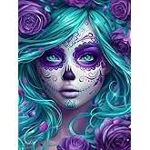 5D Diamond Art Painting Kits Cute Sugar Skull Woman Surrounded by Roses DIY Round Full Drill Diamond Paint by Diamond Number Kits for Beginners Crystal Cross Stitch Wall Decoration 30x40cm(3)