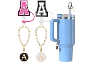 UTUICHUO 10 mm Straw Cover Cap for Stanley Cup 30 Oz 40 Oz Initial Straw Topper with 2 Pcs Letter Charm Name ID Accessories for Stanley Tumbler