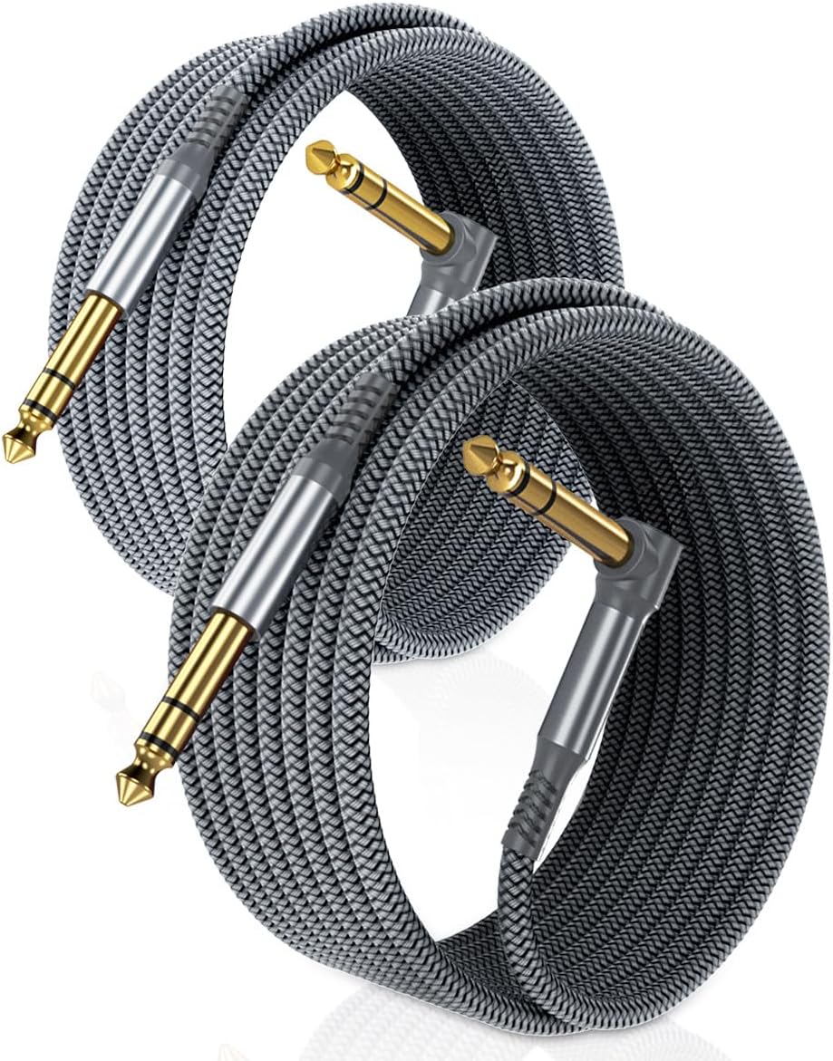 RUXELY 6.35mm TRS Instrument Cable 6M 2-Pack Right Angle 1/4 Inch Jack