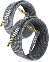 RUXELY 6.35mm TRS Instrument Cable 6M 2-Pack Right Angle 1/4 Inch Jack