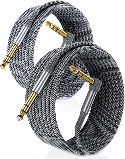 RUXELY 6.35mm TRS Instrument Cable 2Pack 4.5M Right Angle 1/4 Inch Jack