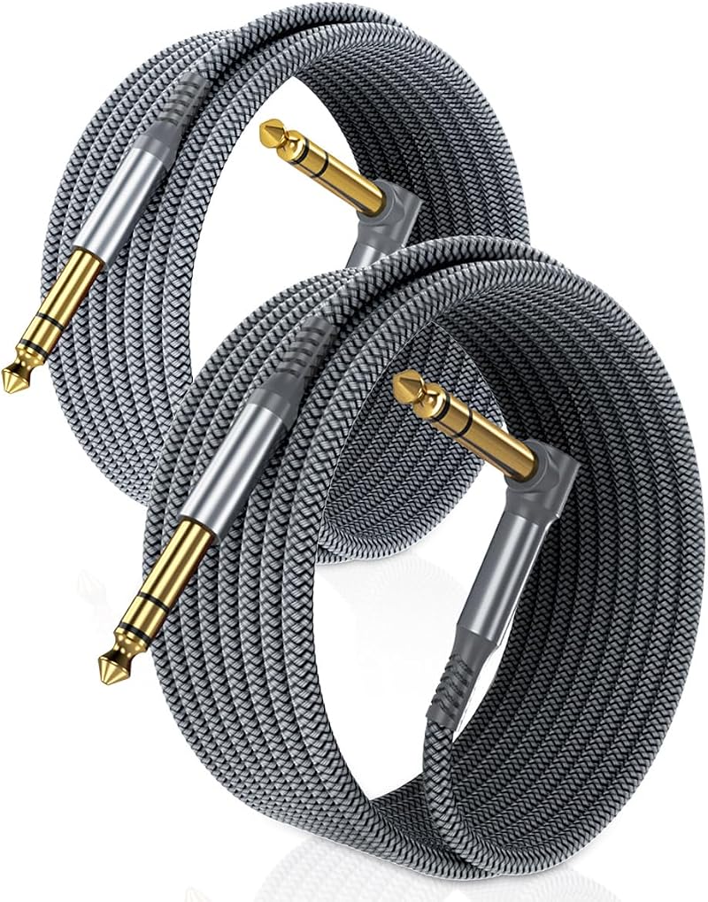 RUXELY 6.35mm TRS Instrument Cable 6M 2-Pack Right Angle 1/4 Inch Jack