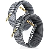 6.35mm TRS Instrument Cable 10FT 2-Pack,Right Angle 90 Degree 1/4 Inch Male Jack Stereo Audio Cord,6.35 Balanced Line Lead for Electric Guitar,Bass,Keyboard,Mixer,Amplifier/AMP,Speaker,Equalizer,FT,6
