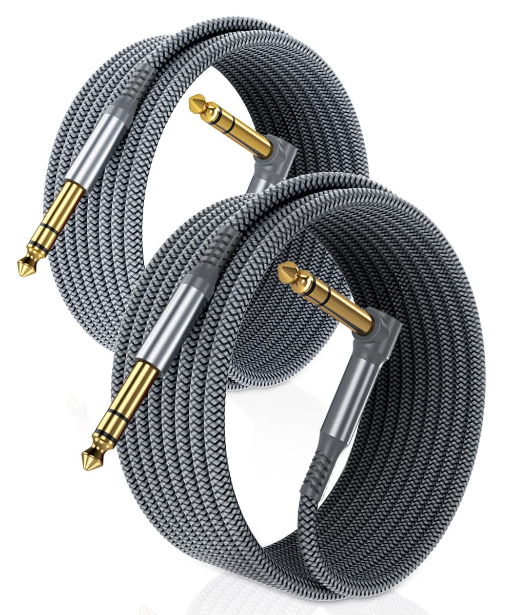RUXELY 6.35mm TRS Instrument Cable 3M 2-Pack,Right Angle 90 Degree 1/4 Inch Male Jack Stereo Audio Cord,6.35 Balanced Line Lead for Electric Guitar,Bass,Keyboard,Mixer,Amplifier/AMP,Speaker,Equalizer — image 1